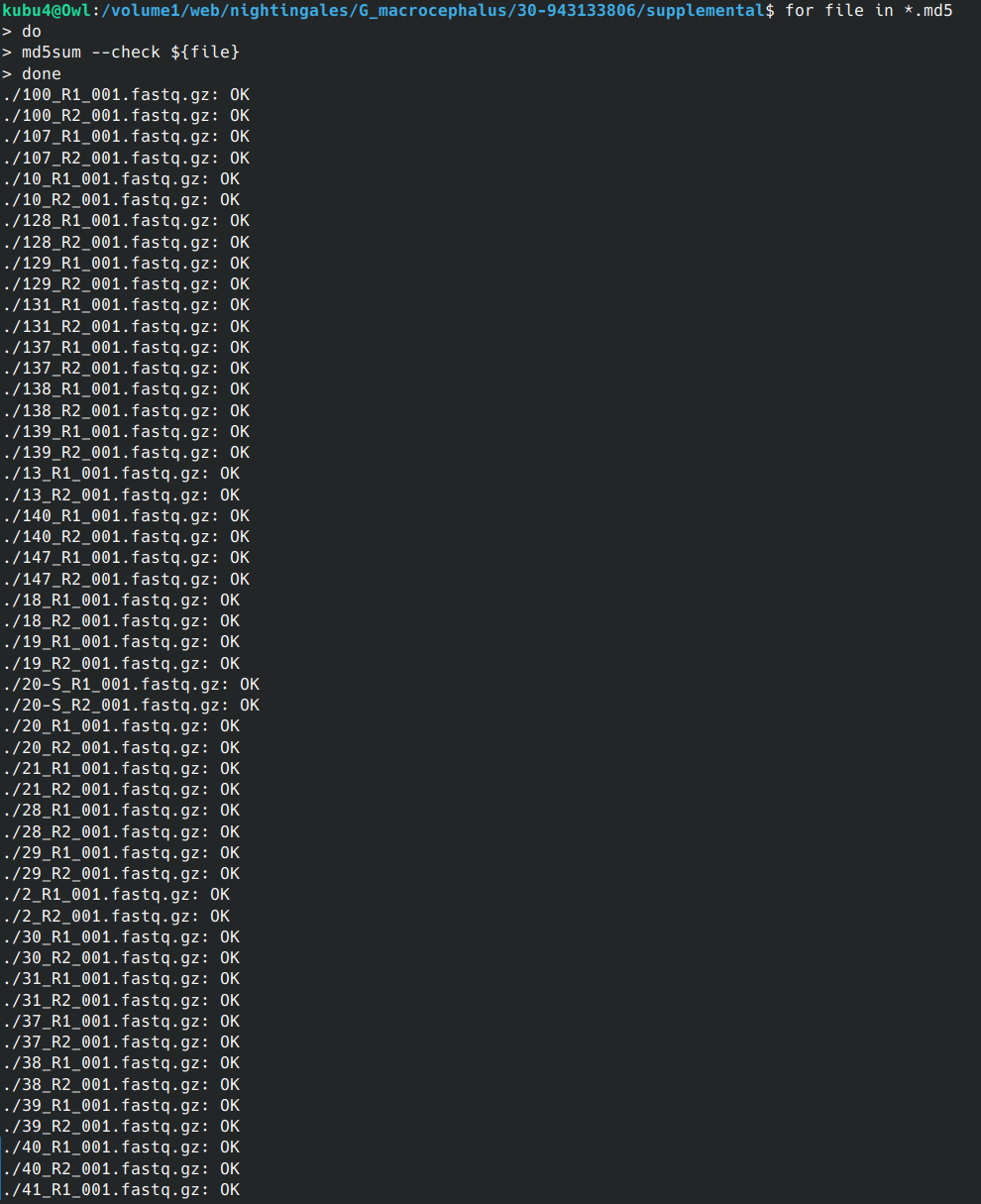 MD5 checksum verification for first set of files.